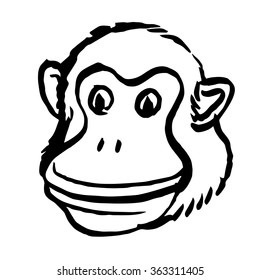 Freehand illustration of monkey head on white background, doodle hand drawn