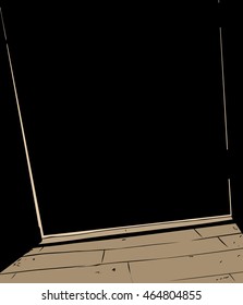 Freehand illustration of shut door with light coming through edges into dark room