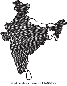 Freehand India and nearby countries map sketch on white background. Vector illustration.