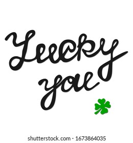 Freehand Tintenschrift glücklich Sie und Kleeblatt Vektorillustration Stock-Illustration. St. Patrick's Day Konzept