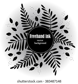 Freehand ink vector background with with leaves and seeds. Manual schedule. Abstract floral background. Illustration for greeting cards, invitations, and other printing projects.