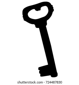 Freehand key isolated on white background. Nice key silhouette for prints, design, decoupage, scrapbooking. Retro style.