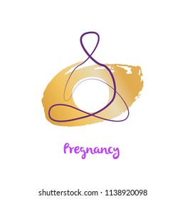Freehand line drawn silhouette abstract sitting in pose girl. Concept idea new life. Template vector logo, insignia, emblem, badge for pregnancy and mother care shop, market.
