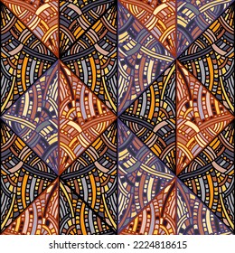 Mosaico de línea libre sin soldadura. El adorno vintage de azulejos de boho. Fondo de estilo doodle creativo. Resumen de mosaico étnico geométrico. Diseño retro para tela, imprenta textil, papel envolvente, cubierta.