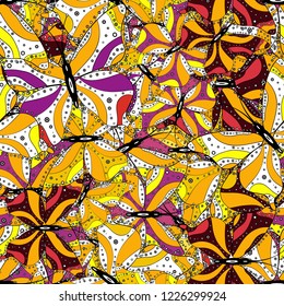Freehand linear ink hand drawn logo in art retro tileable openwork design style. View close up on black, yellow, white colors. Cute wild fly hexapods isolated on gently black, yellow, white backdrop.