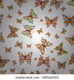 Freehand linear ink hand drawn logo in art retro tileable openwork design style. View close up on white, orange colors. Cute wild fly hexapods isolated on gently white, neutral and orange backdrop.