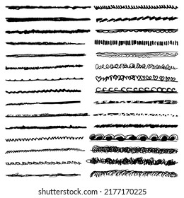 Freehand lines collection, brush lines, brush strokes, underlines, various shapes of doodle style, Vector illustration.
