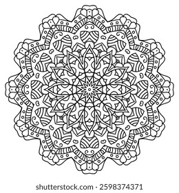 Freehand Mandala with Delicate Patterns for Stress Relief