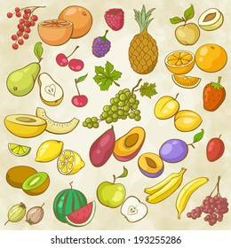 Freehand Multicolored Contours of Fruits