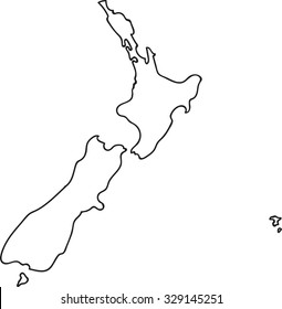 Freehand New Zealand map sketch on white background.