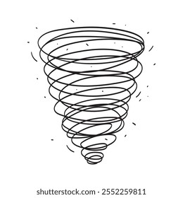 Tinta negra dibujada a mano a mano signo de la imagen de tornado en estilo de garabato de arte incompleto. Doodle dibujo de torbellino.