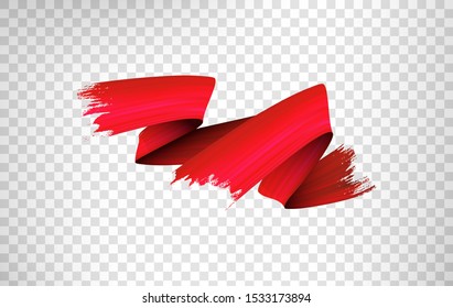 Freehand paint brush stroke realistic illustration. Flamboyant acrylic paint zig zag smears isolated on transparent background. Grunge style texture with metallic glow and red color gradient effect