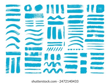 Freehand paint brush strokes element bundle. Curved and straight lines, square, circle shapes templates. Creative hand drawn ink brushes design pack.