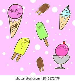 freehand painting ice cream doodle pattern