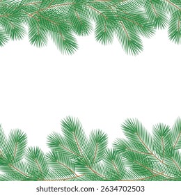 Freehand Pine Branches Top and Bottom Frame Border Christmas or New Year Festive Copy space Template