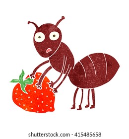 freehand retro cartoon ant with berry