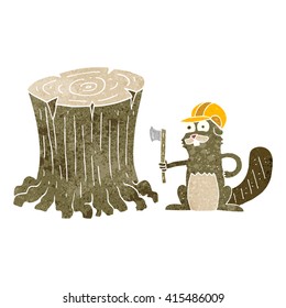 freehand retro cartoon beaver