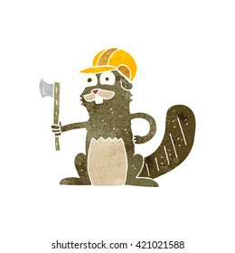 freehand retro cartoon beaver