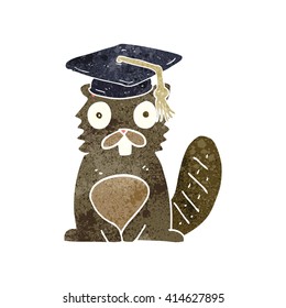 freehand retro cartoon beaver graduate