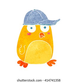 freehand retro cartoon bird in cap