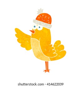 freehand retro cartoon bird wearing hat