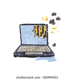freehand retro cartoon broken computer
