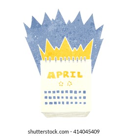 freehand retro cartoon calendar showing month of April
