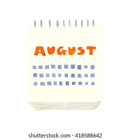 freehand retro cartoon calendar showing month of august