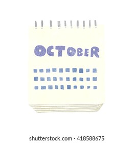 freehand retro cartoon calendar showing month of october