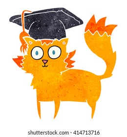 freehand retro cartoon cat graduate