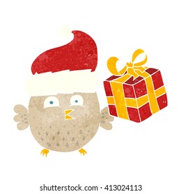 freehand retro cartoon  christmas owl
