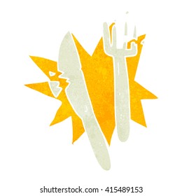 freehand retro cartoon cracked plastic cutlery
