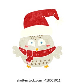 freehand retro cartoon cute christmas owl