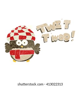 freehand retro cartoon cute owl saying twit twoo