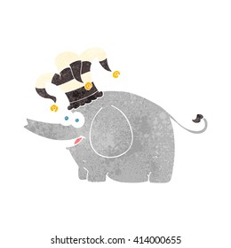 freehand retro cartoon elephant wearing circus hat