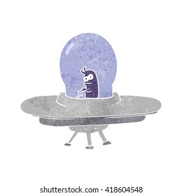 freehand retro cartoon flying saucer