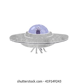 freehand retro cartoon flying saucer