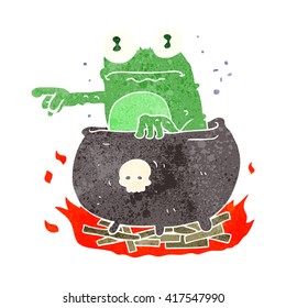 freehand retro cartoon halloween toad in cauldron