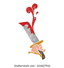 freehand retro cartoon hand with bloody dagger