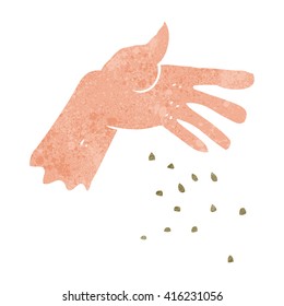 freehand retro cartoon hand spreading seeds