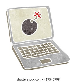 freehand retro cartoon laptop computer with error screen