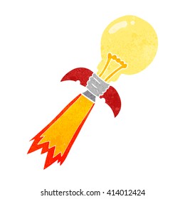 freehand retro cartoon lightbulb rocket ship