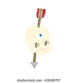 freehand retro cartoon magic skull with arrow through brain