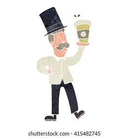 freehand retro cartoon man with coffee cup