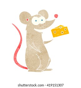 freehand retro cartoon mouse with cheese
