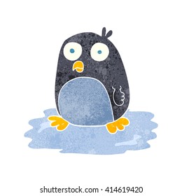 freehand retro cartoon penguin on ice
