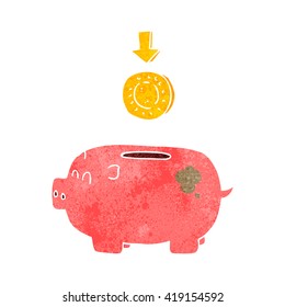 freehand retro cartoon piggy bank