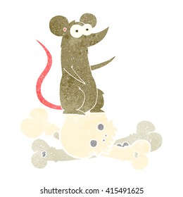 freehand retro cartoon rat on bones