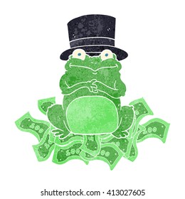 freehand retro cartoon rich frog in top hat