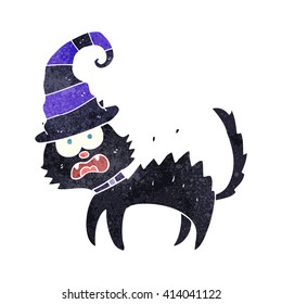 freehand retro cartoon scared black cat
